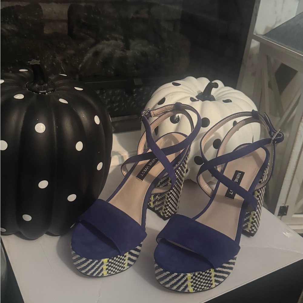 Nine West Vibrant Blue and Yellow Platform Sandals - Picture 2 of 3